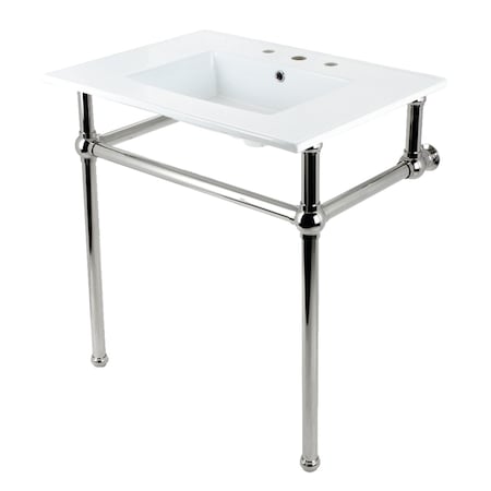 Kingston Brass 31 Console Sink with Brass Legs 8Inch, 3 Hole, WhitePolished Nickel KVBH31227W8B6